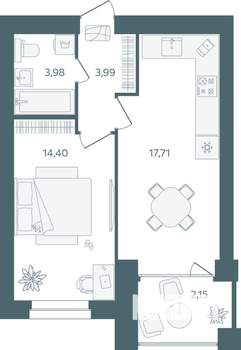 1-к квартира, строящийся дом, 42м2, 1/16 этаж