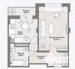 1-к квартира, вторичка, 40м2, 2/10 этаж