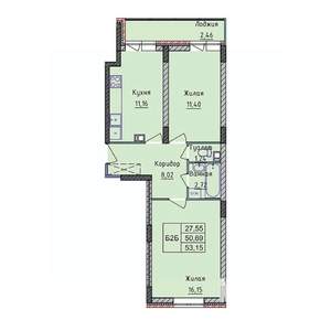 2-к квартира, вторичка, 53м2, 4/11 этаж