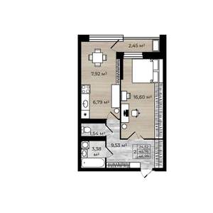 2-к квартира, вторичка, 47м2, 2/18 этаж