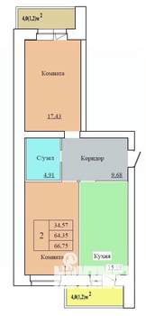 2-к квартира, строящийся дом, 67м2, 4/12 этаж