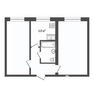 2-к квартира, вторичка, 44м2, 1/5 этаж