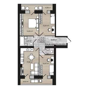 3-к квартира, строящийся дом, 87м2, 2/9 этаж