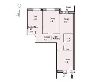 3-к квартира, вторичка, 114м2, 3/7 этаж