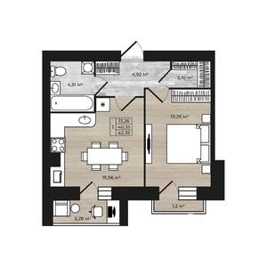 1-к квартира, строящийся дом, 45м2, 7/9 этаж