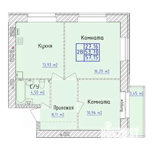 2-к квартира, вторичка, 57м2, 7/9 этаж