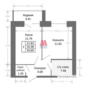 1-к квартира, строящийся дом, 36м2, 2/9 этаж