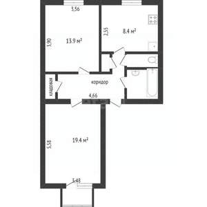 2-к квартира, вторичка, 56м2, 2/3 этаж