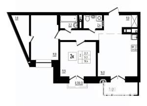 2-к квартира, вторичка, 58м2, 12/12 этаж