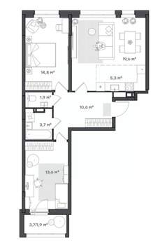 2-к квартира, вторичка, 71м2, 6/9 этаж