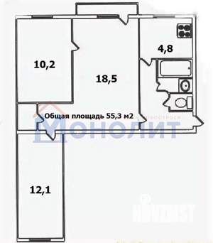 3-к квартира, вторичка, 59м2, 4/5 этаж