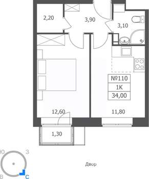 1-к квартира, вторичка, 34м2, 10/11 этаж
