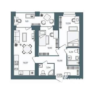 2-к квартира, строящийся дом, 64м2, 2/16 этаж