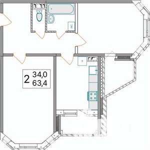 2-к квартира, вторичка, 63м2, 10/10 этаж