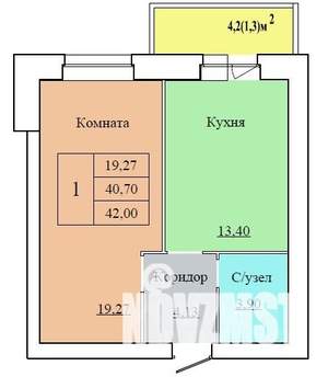 1-к квартира, вторичка, 42м2, 10/12 этаж