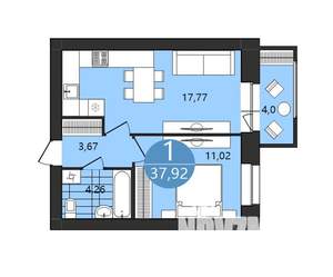 Студия квартира, строящийся дом, 38м2, 6/9 этаж