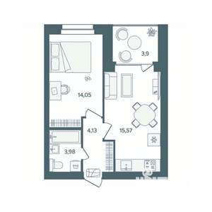 1-к квартира, строящийся дом, 40м2, 5/16 этаж