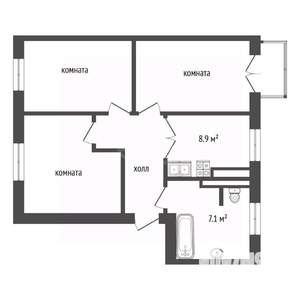 3-к квартира, вторичка, 69м2, 4/5 этаж