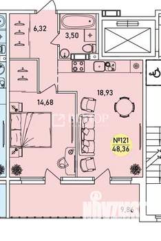 1-к квартира, вторичка, 48м2, 9/9 этаж
