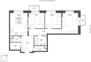 3-к квартира, вторичка, 78м2, 2/11 этаж