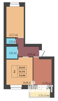 2-к квартира, строящийся дом, 53м2, 2/9 этаж