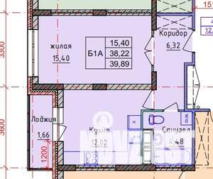 1-к квартира, вторичка, 40м2, 6/10 этаж