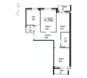 3-к квартира, строящийся дом, 115м2, 5/8 этаж