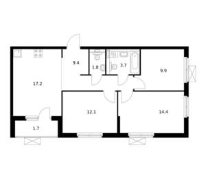 3-к квартира, вторичка, 70м2, 11/17 этаж