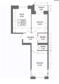 2-к квартира, строящийся дом, 53м2, 2/5 этаж