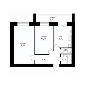 2-к квартира, вторичка, 56м2, 2/5 этаж