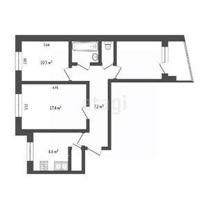 3-к квартира, вторичка, 64м2, 7/9 этаж
