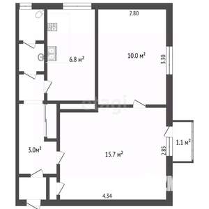 2-к квартира, вторичка, 42м2, 2/2 этаж