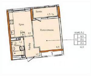 1-к квартира, строящийся дом, 39м2, 15/18 этаж