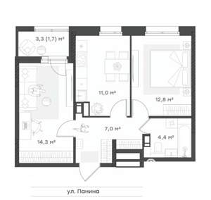 2-к квартира, вторичка, 51м2, 11/18 этаж