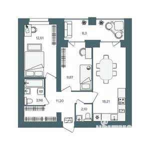 2-к квартира, строящийся дом, 62м2, 5/16 этаж