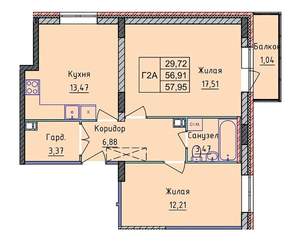 2-к квартира, вторичка, 57м2, 6/8 этаж