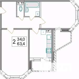 2-к квартира, вторичка, 63м2, 4/10 этаж