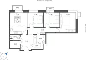 3-к квартира, вторичка, 77м2, 9/11 этаж