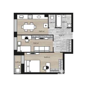 2-к квартира, вторичка, 54м2, 1/18 этаж