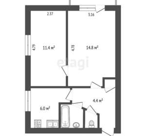 2-к квартира, вторичка, 40м2, 3/5 этаж