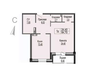 1-к квартира, строящийся дом, 65м2, 2/8 этаж