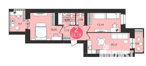 2-к квартира, вторичка, 65м2, 8/12 этаж