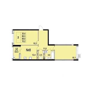 2-к квартира, строящийся дом, 68м2, 3/10 этаж