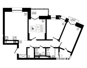 3-к квартира, вторичка, 75м2, 7/12 этаж