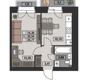 1-к квартира, вторичка, 34м2, 8/8 этаж