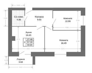 2-к квартира, строящийся дом, 61м2, 5/5 этаж
