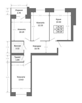 3-к квартира, вторичка, 69м2, 3/10 этаж