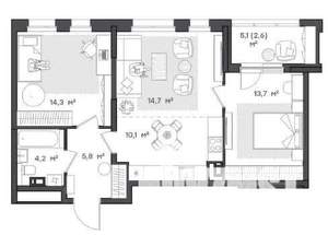 2-к квартира, вторичка, 65м2, 2/9 этаж
