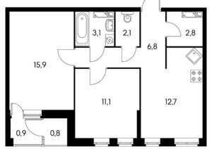 2-к квартира, вторичка, 57м2, 14/17 этаж
