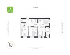 3-к квартира, строящийся дом, 79м2, 3/18 этаж